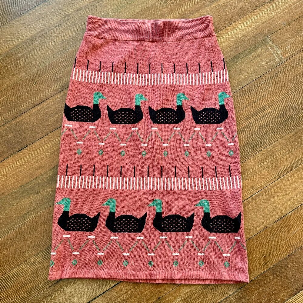 Duck Print Pencil Skirt in Stretchy Cotton